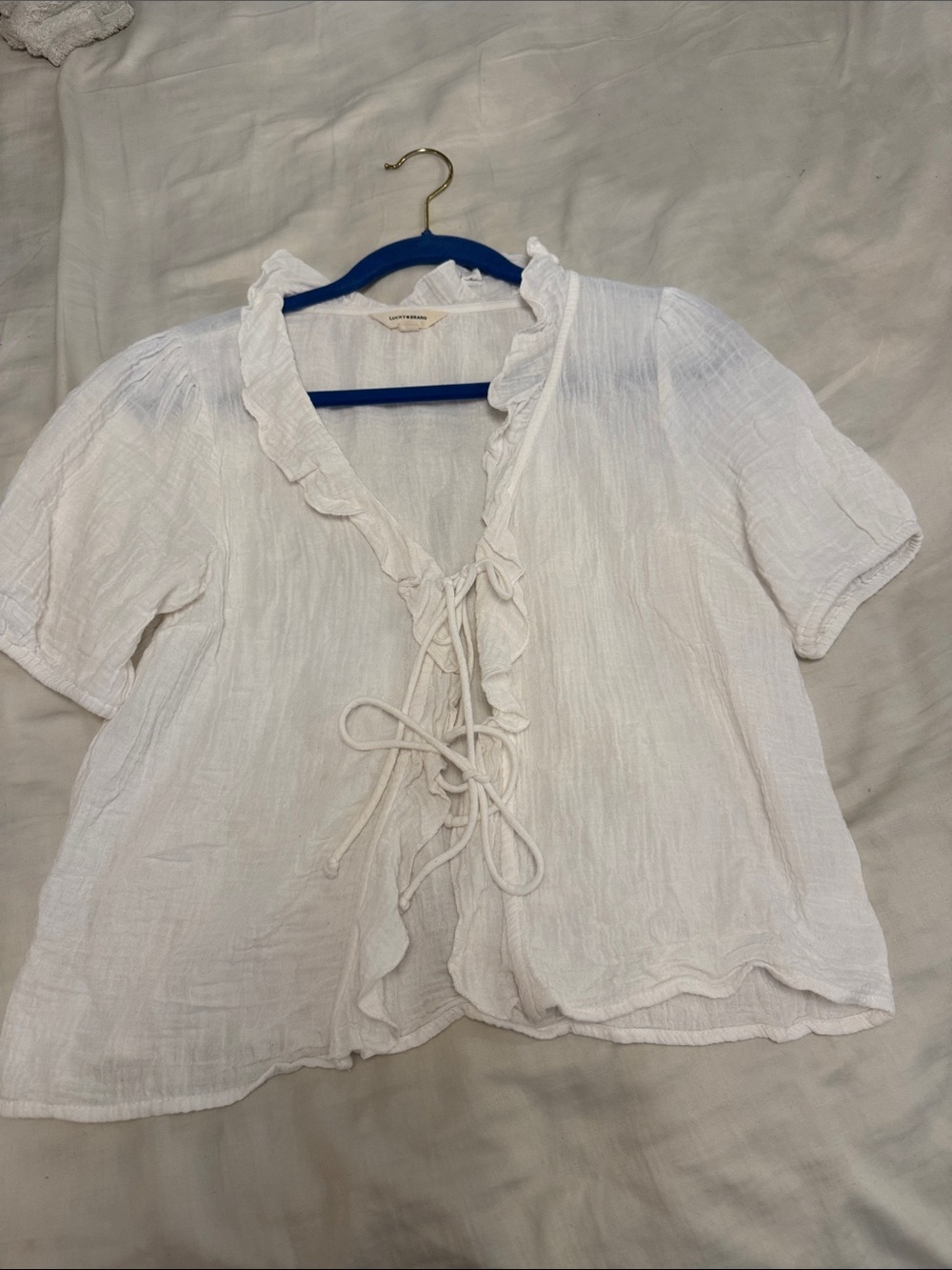 Lucky Brand White Ruffle Tie-Front Blouse